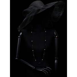 COOLSTEELANDBEYOND Long Beaded Layered Necklace, Black Gold Bead, Boho Minimalist Strands Necklace, Statement Necklace, Synthetic pearl, No Gemstone