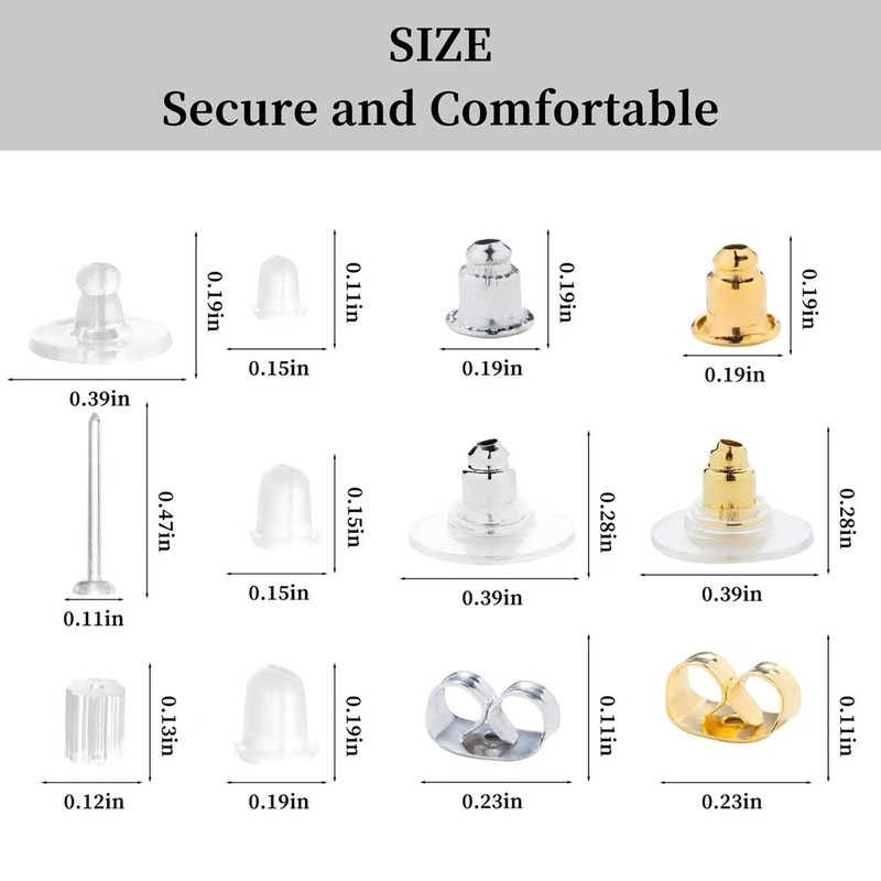 Nkwuire 12 Styles 600 Pcs Earring Backs for Studs, Clear