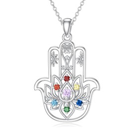 OKROKTOT Hamsa Hand Pendant 925 Sterling Silver Hamsa Hand Necklace Chakra Necklace for Women