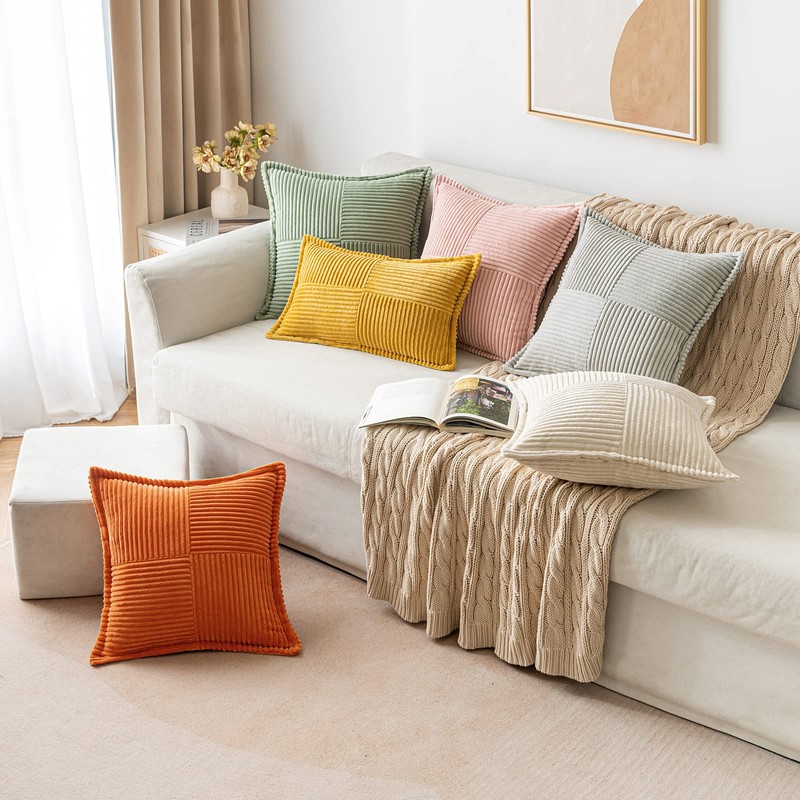 MIULEE Corduroy Cushion Covers Pack of 2 Decorative Modern Patchwork