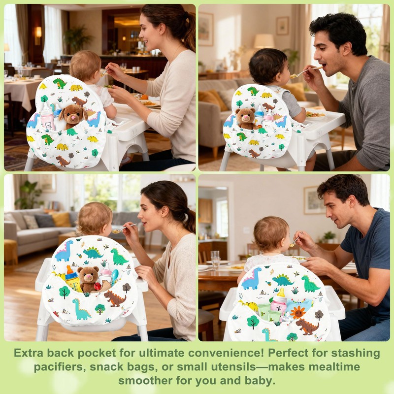 for IKEA High Chair Cushion,with High Chair Pocket Pouch(Dinosaur)