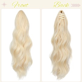 FELENDY 16" Ponytail Extension Small Claw Clip Curly Ponytail Hair Extensions Long Wavy Pony tails Hairpiece Cute Jaw Clips for Women Bleach Blonde