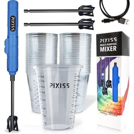 Pixiss Premium Resin Mixer, Handheld Rechargeable Epoxy Mixer Pro Grade, Stirrer for Resin, DIY Crafts Tumbler, Silicone Mixing - Includes 20 Cups, Bundle C (Medium)