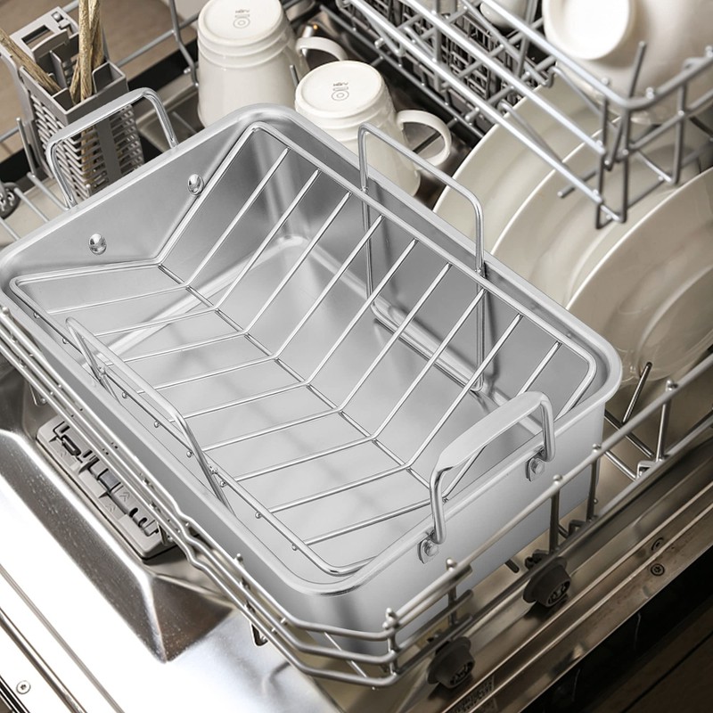 Leonyo Large Turkey Roasting Pan with V-shaped Rack, Rectangular 16
