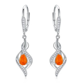 Opal Earrings Sterling Silver Fire Opal Dangle Drop Dangly Leverback Earrings Jewelry Gifts for Women Girls, Sterling Silver, fire opal