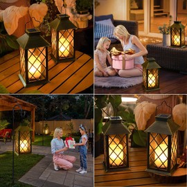TAKE ME 14" Solar Lanterns Outdoor Waterproof Garden Lanterns Large Flickering Flameless Candle Mission Lights for Table,Outdoor,Party Mothers Day Gifts ( 2 Packs Bronze Color) | TAKE ME