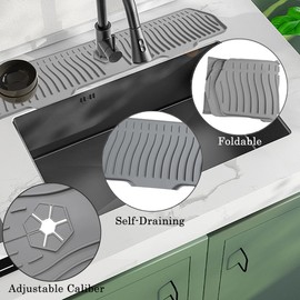 30 inch Grey Faucet Sink Guard Splash Mat,Kitchen Faucet Mat,Faucet Drying Mat, Silicone Faucet Mat Splash Guard, Silicone Faucet Water Catcher Mat for Kitchen Bathroom Farmhouse