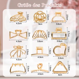 ZOCONE Pack of 12 Hair Clips Small Gold Hair Clips Women's Metal Hair Clips Small Hair Clips for Thin Hair Elegant Claw Clips for Small to Medium Hair Buns