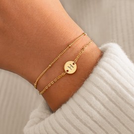 MONOZO Bracelets for Women Trendy - 18K-Gold-Plated Initial Bracelet Dainty Disc Letter H Initial Bracelet Letter Bracelets for Women Jewelry Gifts