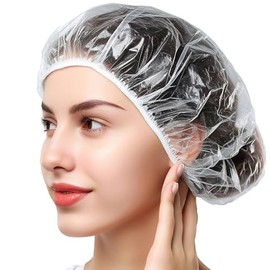 Gorro de ducha desechable de 18,1 pulgadas, 40 unidades, gorro de ducha de plástico para mujer, accesorios de baño y baño impermeables, artículos esen