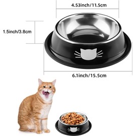 Cat Bowl Set (2-Piece), Stainless Steel Non-Slip Cat Bowl Combination, Suitable for Feeding and Watering Small Animals such as Puppies, Hamsters, Rabbits, etc (Black + Grey)