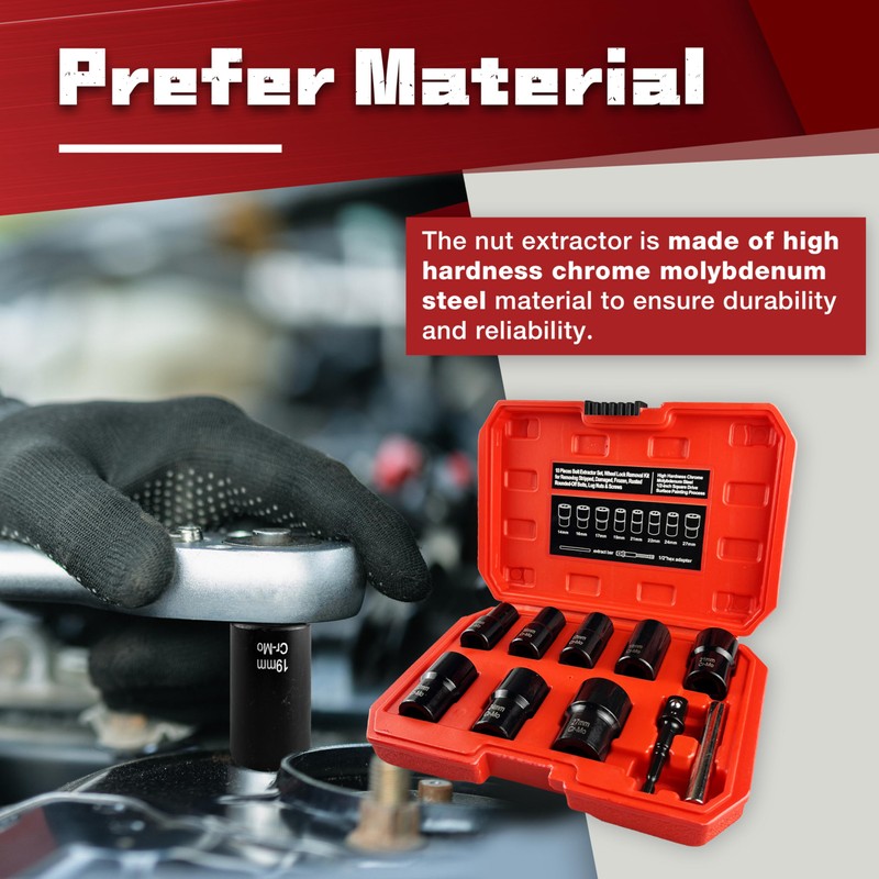 STXDY 10Pcs Bolt Nut Extractor Set, 1/2-Inch Stripped Bolt Extractor