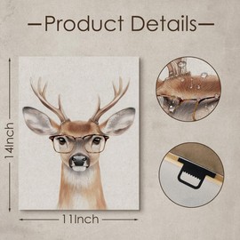 DAZZLING BEAUTY Farmhouse Decor Funny Deer Wears Glasses Wall Art Animals Elk Portrait Pictures Prints Modern Framed Artwork for Living Room Bedroom Bathroom Home Office Kitchen Decoration 11x14 Inch