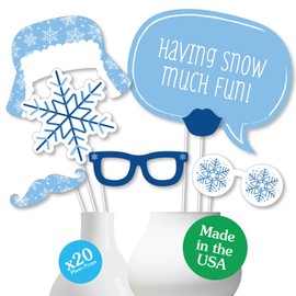 Big Dot of Happiness Blue Snowflakes - Winter Holiday Party Photo Booth Props Kit - 20 Count