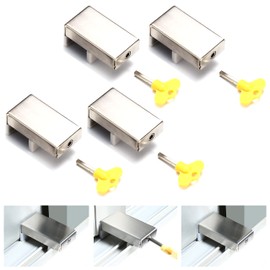 4 Sliding Door Security Locks with Keys, Instant Sturdy Slide Window Track Rail Stoppers, Good for Travel and Child Safety