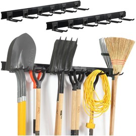 Aking Ace Garage Organization Wall Mount,96inch Garden Tool Organizer with 6 Clamping Hooks, Heavy Duty, Garage Hanging Storage Rack for Yard Tools, Shovel, Shed, Hold Up to 420lbs (96Inch Black)