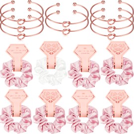 8 Pieces Satin Hair Scrunchies Bridal Shower Scrunchy Hairbands and 8 Pieces Bridesmaid Bracelets with I Can't Tie The Knot Without You Bridesmaid Cards (Pink and White Scrunchies)