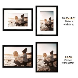 Picrit A3 Picture Frame Set of 12, Display 8.3x11.7 with Mat or 11.7 x 16.5 Without Mat, Photo Frames for Wall Mounting Display, Black.