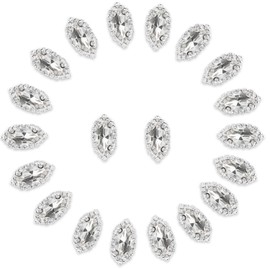 Sew on Rhinestone 20Pcs,Horse Eye Glass Rhinestones Buttons Flatback Embelishments with Diamond 11 * 20MM Claw Rhinestone for Crafts,Dresses,Clothes,Bags,Shoes,Hair Accessories Clear White