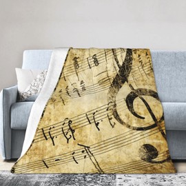 Vintage Music Musical Note Throw Blanket Super Soft Warm Bed Blankets for Couch Bedroom Sofa Office Car, All Season Cozy Flannel Plush Blanket for Girls Boys Adults, 60"X50"