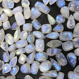 Gemkora (2-3pcs) (18-25mm) Cabochon Rainbow Moonstone Gemstone Crystals, Wholesale Lot, Wire Wrapping, Polished Crystals, Natural Stones, Jewelry Making Supplies, DIY Stone, (50 ct.)