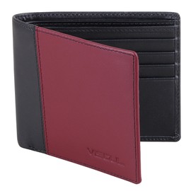 VISOUL Q07 Men's Genuine Leather Wallet with RFID Protection Large with Coin Compartment 8 Compartments Genuine Leather Wallet for Men Wallet Portmone, Red and black, Casual