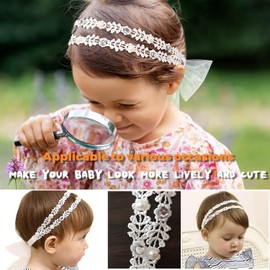 4 Pcs Baby Girl Elastic Headbands Set, Cotton Lace Turban Hair Bands for Toddlers, Soft and Stretchy Infant Hair Accessories