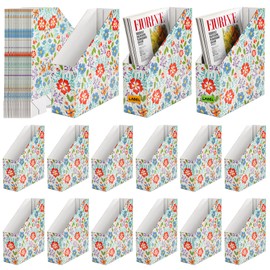 WRINGKIT 20 Pack Cardboard Magazine File Holder, Foldable Magazine Organizer Box, Large Vertical Magazines Storage Bin with Blank Label Sticker for School Office Shelves, File Folders for Documents