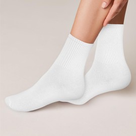 Lusofie 3 Pairs White Crew Socks for Women Size 6-10 Cotton Athletic Casual Ankle Socks for Women All Season Womens Ankle Socks