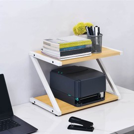 YOAYO Desktop Printer Stand, 2 Tier Wood Desk Printer Table Multi-Purpose Printer Shelf for Office Fax Machine, Scanner, Files, Books with Adjustable Anti-Skid Feet
