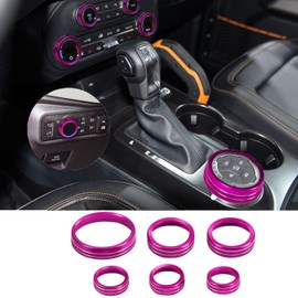 BORUIEN for Ford Bronco 2021-2023 Accessories Air Conditioner Headlight Switch Knob 4WD Wheel Drive Trailer Gear Switch Knob Cover 6pcs Aluminum Alloy Pink (Don't fit for Sport)