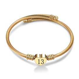 SBI Jewelry Gold Heart Bangle Birthday Cuff Bracelets for 13 Birthday for Women I Love You Bracelets Jewelry for 13th Anniversary