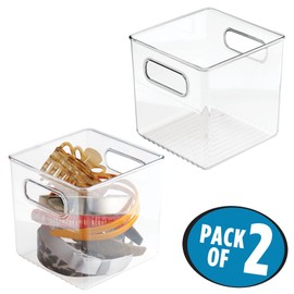iDesign Pantry Storage Bins with Handles - Cube Organizer Bins for Cabinets or Fridge - Set of 2 - Clear