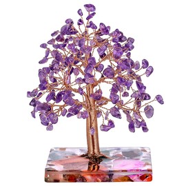 KYEYGWO Amethyst Crystal Tree with Agate Slices Resin Base Reiki Money Tree for Wealth and Luck