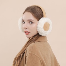 LCXSHYE Ear Muffs for Women Winter Foldable Cute Earmuffs Faux Fur Soft Ear Warmers for Girl (beige-white)