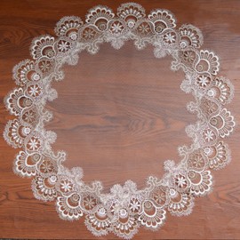 URROMA Round Lace Doily, 24 * 24in Vintage Table Cover with Lace Trim, Coffee Table Topper Tablecloth for Dining Room Kitchen Wedding Decor (60 * 60cm)