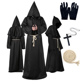 Funnity Monk costume, fancy dress costumes, men's priest costume, medieval clothing for men, perfect as a carnival costume, masquerade costumes (black, large)