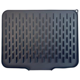 Silicone Dish Drying Mat featuring a Built-in Drain Lip, Heightened Slope Design, Heat-Resistant and Non-Slip Silicone Mat for Kitchen Counter or Sink, 15.8" X 12.5" (Black)