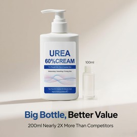 Urea Cream 60 Percent, Urea Foot Cream for Cracked Heels, Dry Feet, Knees, Elbows, Hands, Callus Remover, Foot Dead Skin & Cuticle Exfoliator, Toenail Softener, 200ml Urea Lotion for Feet & Hands