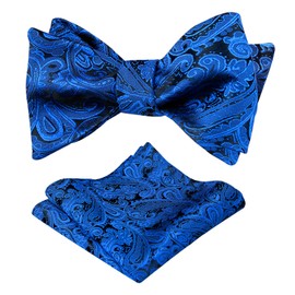 Alizeal Mens 2pcs Paisley Jacquard Self-Tie Bow Tie Pocket Square Set (Royal Blue)