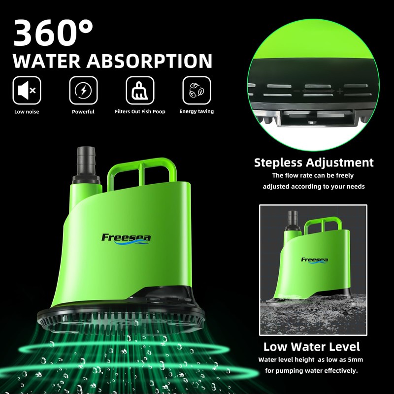 FREESEA Submersible Water Pump For Fountain: 400 GPH 25W Adjustable