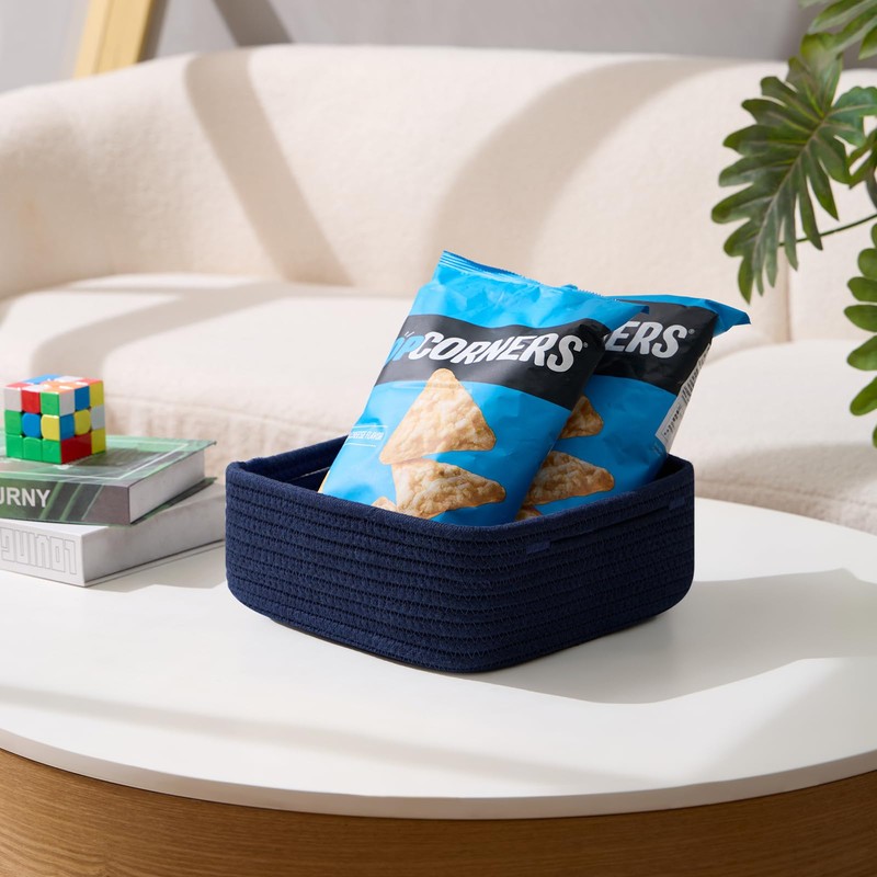 MiniArk Small Square Shallow Baskets for Organizing, 9.7x9.7x4.3 Inch Rope