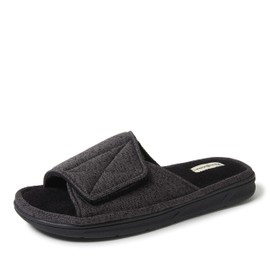 Dearfoams Men's Indoor/Outdoor Adjustable Machine Washable Memory Foam Terry Slide Slipper, Black (Marled Knit), 11-12