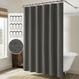 MIULEE Extra Long Linen Shower Curtain 84 Inch Long with 12 Metal Hooks Washable Heavy Fabric Shower Curtain Set Waterproof Thick Cloth Shower Curtain for Bathroom Hotel Bathtub,72 x 84,Charcoal Grey