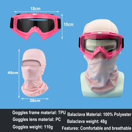 LJDJ Dirt Bike Goggles ATV Off-Road Riding Motorcycle Motocross Glasses with Sun UV Protection Balaclava Full Face Cover (Light Pink/Clear+Mask)