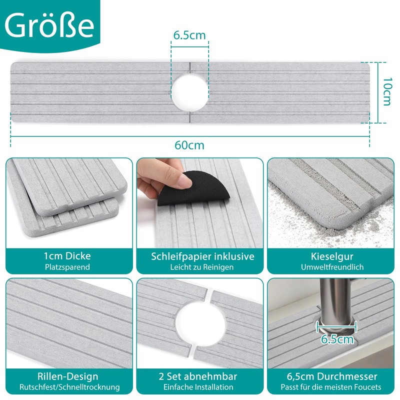 Bourske Tap Protector Drip Mat Diatomaceous Earth Quick-Drying Stone Tap
