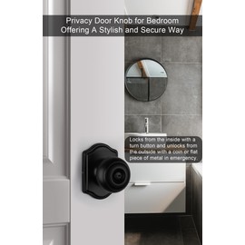 goldenwarm Door Knob with Lock, Black Door Knobs Privacy DoorKnob Bedroom Doors Lock, Reversible Handle with Lock for Left or Right Keyless Bathroom/Bedroom,Modern Home Décor