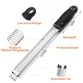 YC Kitchen Zester Grater, Stainless Steel Cheese Grater, Parmesan Grater, Lemon Grater, Nutmeg Grater, Ginger Grater, Sharp Blade, Dishwasher Safe, with Protective Cover and Cleaning Brush