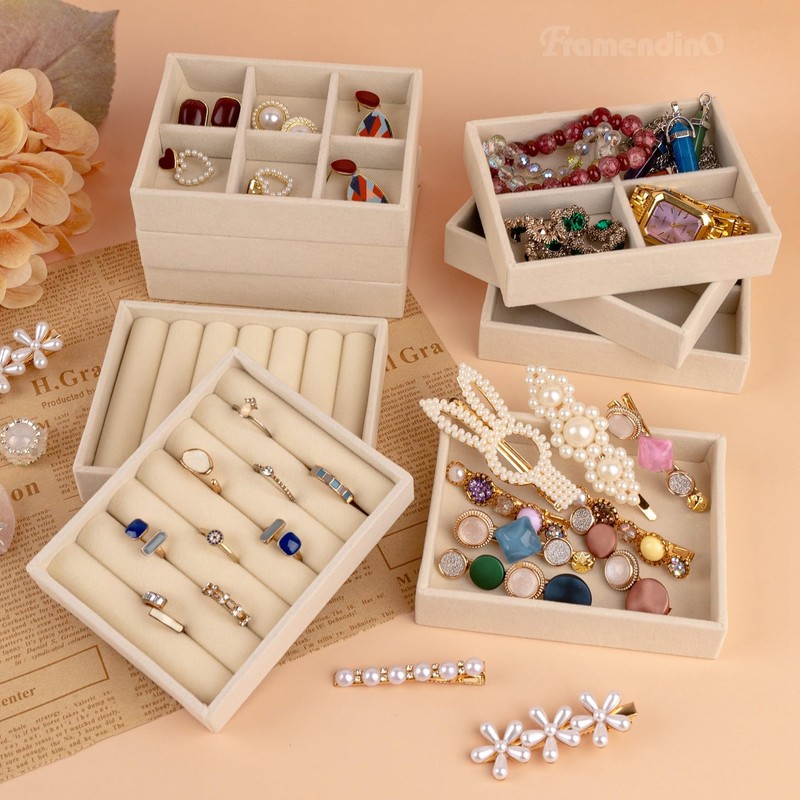 Framendino, 9 Pack Small Jewelry Tray Bulk Stackable Velvet Organizer