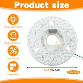 HKZTUY 18W 4.9-Inch Ceiling Fan LED Light Replacement, Dimmable LED Retrofit Panel with 3 Color Temperatures (3000K/4000K/5000K), Energy Efficient for Living Room, Bedroom, Office - for Homeowners